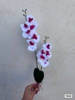 شاخه ارکیده پارچه ای ۲ بازو برگدار و ریشه دار ( پک 10 تایی )