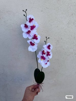 شاخه ارکیده پارچه ای ۲ بازو برگدار و ریشه دار ( پک 10 تایی )